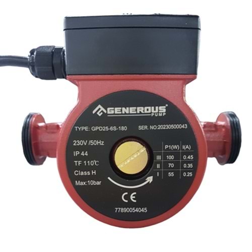SİRKÜLASYON POMPASI GENEROUS GPD25-6S 180MM 100W 6M-Q3,3-1 1/2