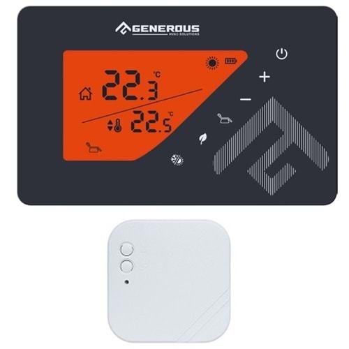 GENEROUS ODA TERMOSTATI KABLOSUZ RF PROGRAMLI FON ISIKLI DOKUNMATİK SİYAH